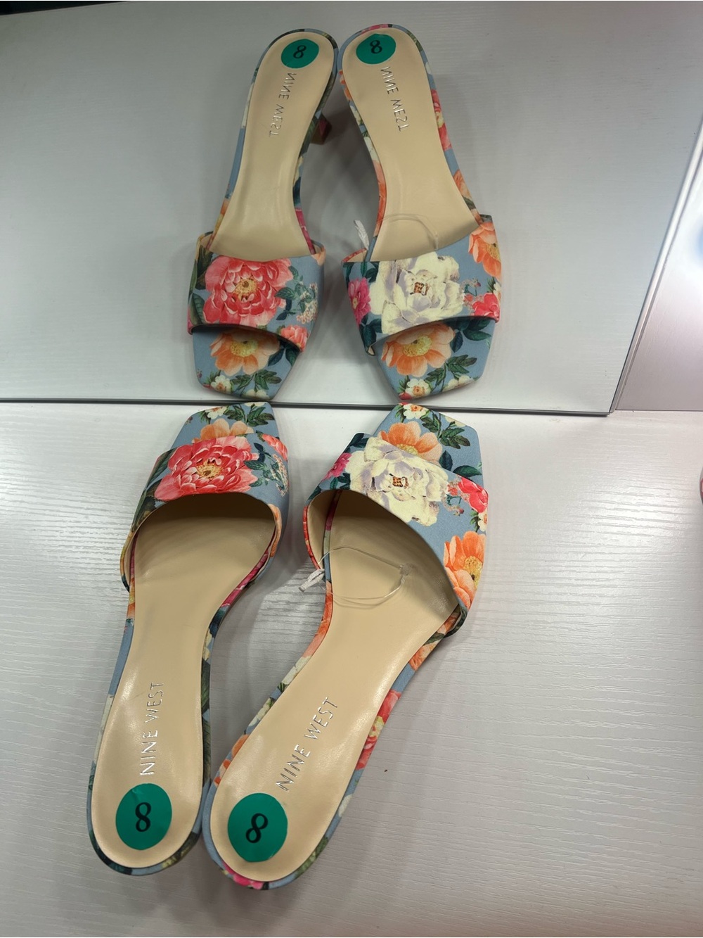 Nine West Floral Print Light Blue Slide Mules - Picture 9 of 16